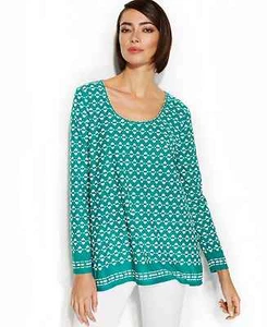 NUEVO CON ETIQUETAS STUDIO M Talla M Verde Blanco Estampado Túnica Top Blusa Tejida ¡Precioso Estampado! - Imagen 1 de 9