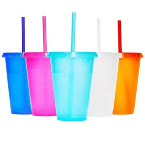 5 Pack 16oz Reusable Glitter Tumbler Iced Coffee Cup with Straw and Lid - Picture 1 of 7