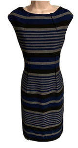 Calvin Klein day or night sheath dress wide stripes black gray navy boat neck 4 - Picture 1 of 10