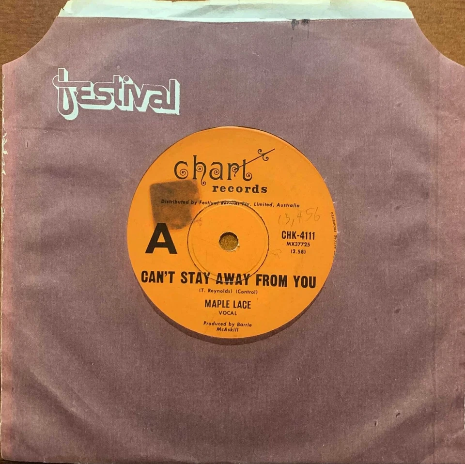 Maple Lace - Can't Stay Away From You / It's A Beautiful Day 1971 Oz Chart 45 - Image 1 of 2