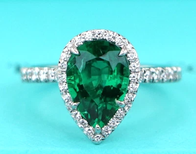 Обручальное кольцо с зеленым изумрудом и бриллиантом ГИА из платины Tiffany Co 2,19 долл. США 6 - Изображение 1 из 4