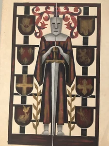 Très Beau Dessin Gouache Sur Papier Chevalier Épée 1950 Sanctuaire Militaire - Foto 1 di 8