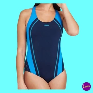 ZOGGS Women's Eaton Flyback Swimwear, Navy-Light Blue, UK 10 /EU 34 - Picture 1 of 8
