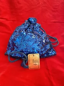 MAGID Ladies Blue Small Sequined Drawstring Dressy Pouch Purse Bag New W/ Tag - Picture 1 of 11
