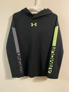 Boys' Under Armour Black Neon Yellow Gray Logo Pullover Lightweight Hoodie Sz 6 - Picture 1 of 3