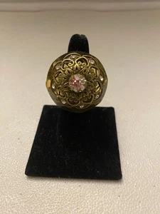 NWOT Large Round Bronze Flower Crystal and Resin Ring Size Adjustable - Picture 1 of 6