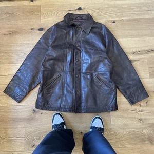 1996 timberland weathergear leather jacket long coat style size xl disstressed  - Picture 1 of 7