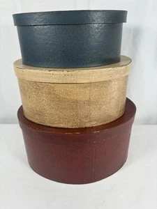 Oval Nesting & Stacking Boxes Set Of 3 Decorative Primitive-Country-Folk Art - Picture 1 of 8