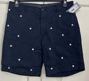 NWT Cremieux size 34 navy blue white embroidered stars chino shorts mens $79.50 - Picture 1 of 5