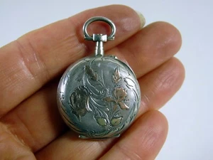 Ancienne montre gousset ag massif & or gravé Art Nouveau iris monogramme poinçon - Picture 1 of 17