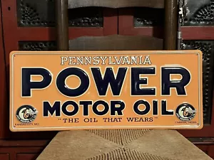 Insegna targa pompa benzina Pennsylvania Power Motor Oil 22 1/2" metallo stile vintage - Foto 1 di 24