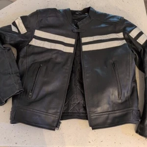 Echtes Leder Leather Motorcycle Jacket Built-in Pads Mens Large Zip Up Black  - Picture 1 of 16