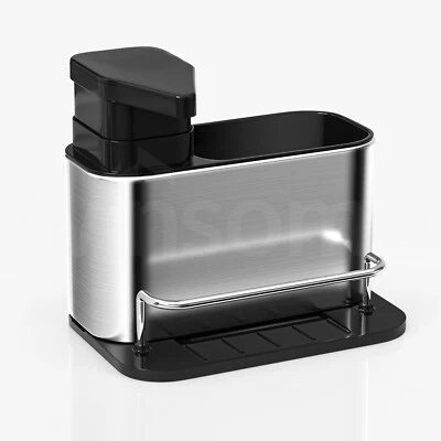 Fregadero de cocina organizador de carrito con dispensador de jabón líquido de empuje soporte de cepillo de esponja Foto 1 de 4