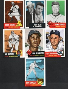 1953 TOPPS X 7 REPRINT BASEBALL CARDS DIZZY DEAN,SNIDER,STANKY,GILLIAM HAV A L@K