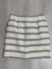 J Crew Linen Silk Gray Ivory Striped Side Pocket Pencil Mini Skirt Sz 0