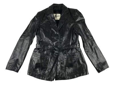 Berman's куртка женщин из черной кожи карманы длинным рукавом подпоясанный размер 16 - Изображение 1 из 4