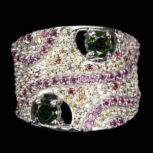 925 Sterling Silver Ring Round Chrome Diopside Sapphire Gemstone Jewelry Size 9 - Picture 1 of 9