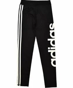 Adidas Kids Girls' Performance Tight Three Stripe Leggings - L- Black/White Text - Picture 1 of 2