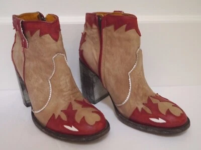 Botas de tornozelo OLD GRINGO mexicana bege couro vermelho salto cowboy 39 8.5 - Imagem 1 de 4