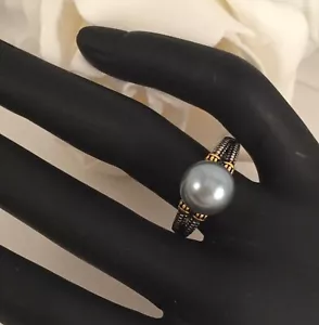 Vintage Jewellery Sterling Silver Gold Black Pearl Ring Antique Deco Jewellery - Picture 1 of 10