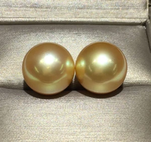 Pair 11-12mm Natural South Sea Genuine Gold Round Loose Pearl Undrilled 6 - Picture 1 of 2