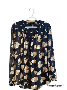 Lucky Brand womens sheer floral 3/4 button top LARGE - Picture 1 of 3