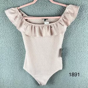 Express Eyelet Ruffle Bodysuit Off Shoulder Top Blouse Pink XS New With Tags - Picture 1 of 11