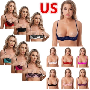 Womens Push Up 1/4 Demi Cup Shelf Bra Crop Top Lace Underwire Unlined Bra - Picture 1 of 116