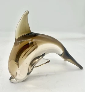 Hand Blown Glass Diving Dolphin Smoky Brown Ombre V. Nason Murano Italy 5.5 in. - Picture 1 of 12
