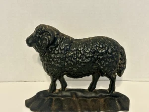 Cast Iron Black Sheep Vintage Doorstop Ram Figurine Farmhouse Decor - Picture 1 of 9