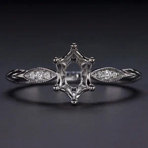 DIAMOND ENGAGEMENT RING SETTING OVAL SHAPE VINTAGE STYLE SEMI MOUNT WHITE GOLD - Picture 1 of 4