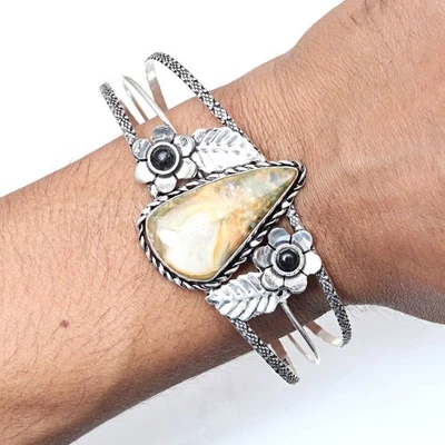 Pulseras brazalete de 7"" ajustables para joyería étnica de jaspe de la selva tropical Foto 1 de 4