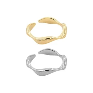 18k Women Curved Antique Yellow Gold/Silver Adjustable Wave Ring Vintage Solid - Picture 1 of 17