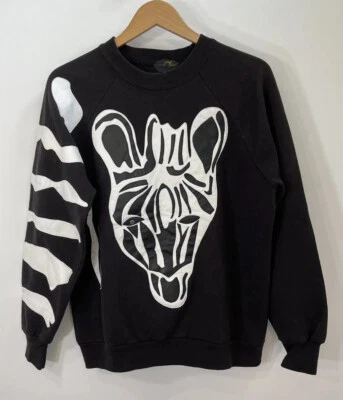Sudadera De Colección Años 80 Cebra CUERO Jonell Originales TALLA M/L (DEFECTUOSA Falta Un Ojo Foto 1 de 4