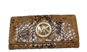 Michael Kors Snake Wallet Checkbook Clutch Purse - Sand Python Print (MK) - Picture 1 of 22