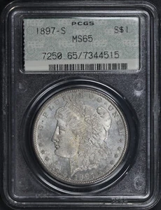 1897-S Morgan Dollar PCGS MS-65 Old Green Gasket Holder with Doily Label - Picture 1 of 2