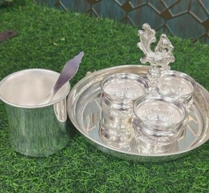 German Silver Small Pooja thali Set of 4 Pieces - Picture 1 of 2