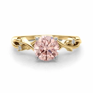 Gold Diamond Ring IGI Lab Grown Fancy Vivid Pink Round 1.06 Ct 18K Two Tone Band - Picture 1 of 9