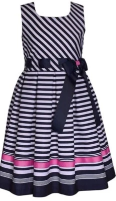 Bonnie Jean Little Girls Nautical Stripe with a Touch of Pink Dress-Size-6 or 6X - Image 1 of 3