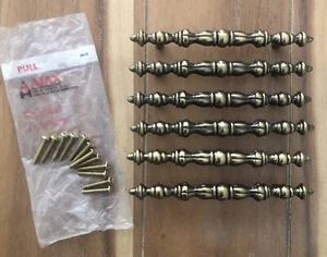 Lot Of 6 Vintage Ajax 822 Drawer Pull Handles 6-1/2” Overall NOS Antique Brass - Picture 1 of 7