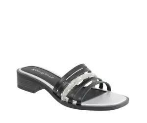 RON WHITE Vega Rhinestone Slide Sandal in Onyx Silver Size 38 - Picture 1 of 5