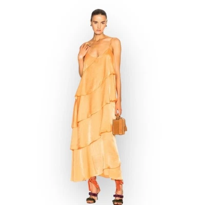 Maxi vestido para mujer MARA HOFFMAN Salomé mediano naranja con tiras en capas cuello en V Foto 1 de 4
