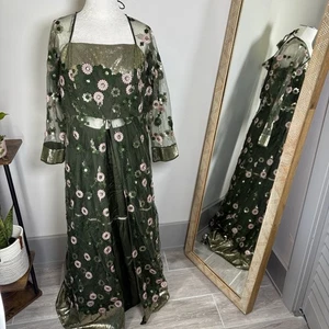 Traje Dori Design Studio Verde Bordado Anarkali 2 Piezas Túnica Falda Talla XXL - Imagen 1 de 24