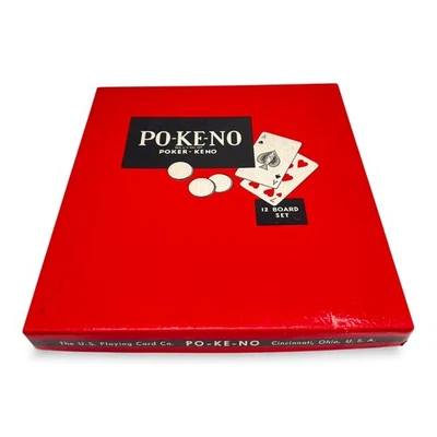 Vintage Po-Ke-No Pokeno Poker-Keno 12 Conjunto de Tabuleiro e Fichas US Playing Card Co - Imagem 1 de 4