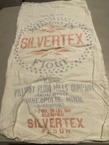 Vtg Pillsbury’s SILVERTEX Flour Cloth Sack Bag 98lbs Minneapolis Minn 1930’s - Picture 1 of 5