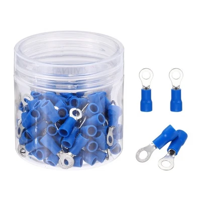 100Pcs Insulated Ring Terminal RVS1.25-3.5 22-16AWG Battery Connectors, Blue Foto 1 de 4