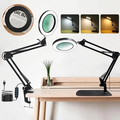 10X Lupe mit Licht & Ständer Dimmbare Beleuchtete Schreibtischlampe zum Lesen - Bild 1 von 4