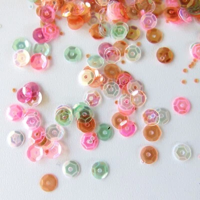 Lantejoulas Mistas Transparentes Íris 5mm Copo Redondo (Rosa, Aqua, etc) ~1000 peças Solto - Imagem 1 de 3