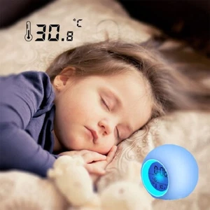 7 Colors Changing Digital Clock Temperature Light Cube Desk Kids Wake Up Alarm - Picture 1 of 11