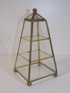 Vintage Brass Glass Curio Cabinet Display 3 Tier Shelf Door Latch - Picture 1 of 9